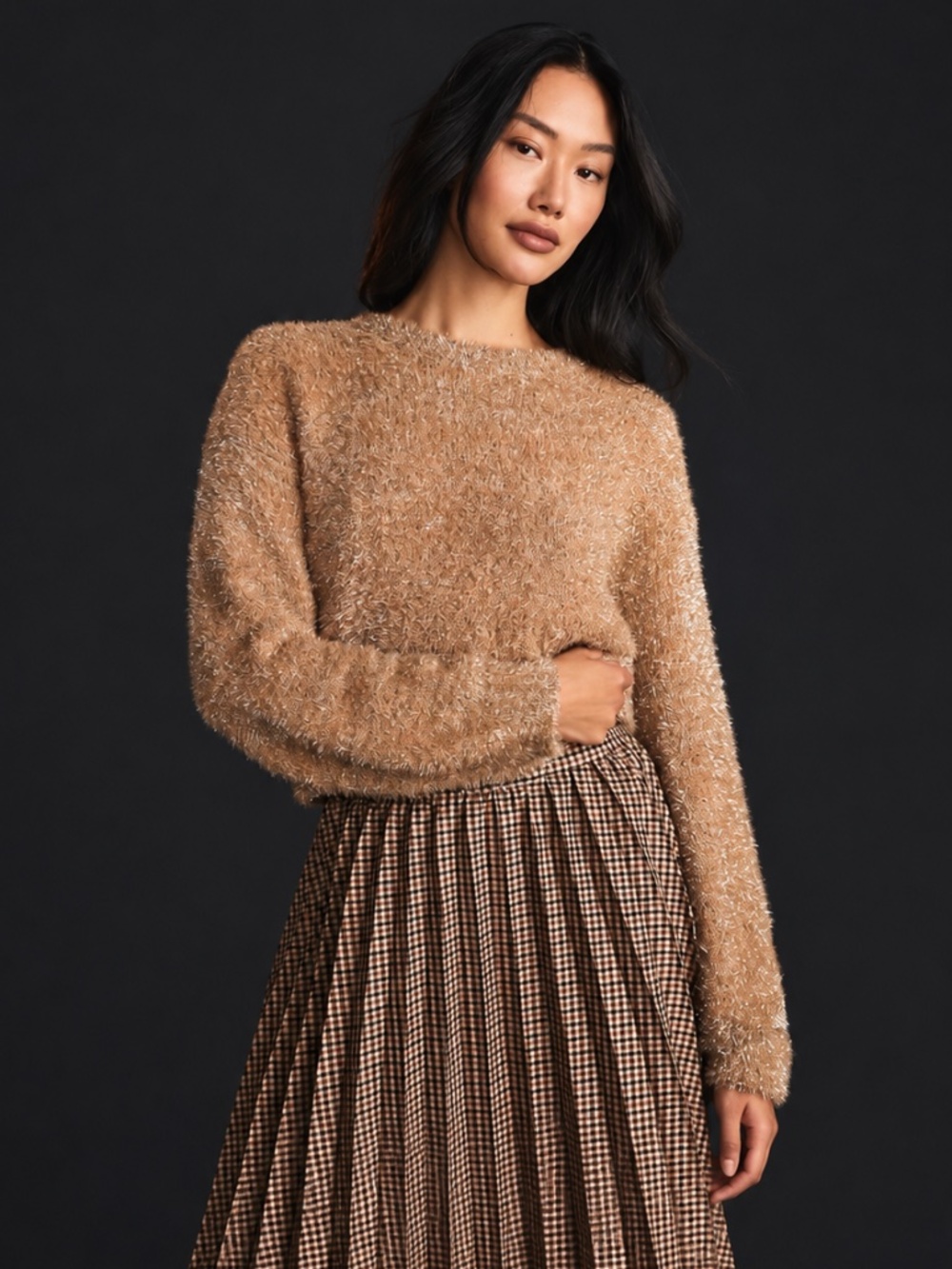 NWOT Maeve Anthropologie Tinsel Eyelash Metallic Sweater Sand Medium